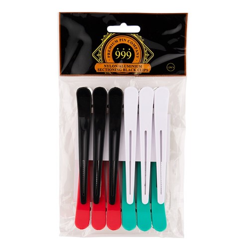 135502 Premium Pin Company 999 Coloured Nylon Aluminium Sectioning Hair Clips 12pk