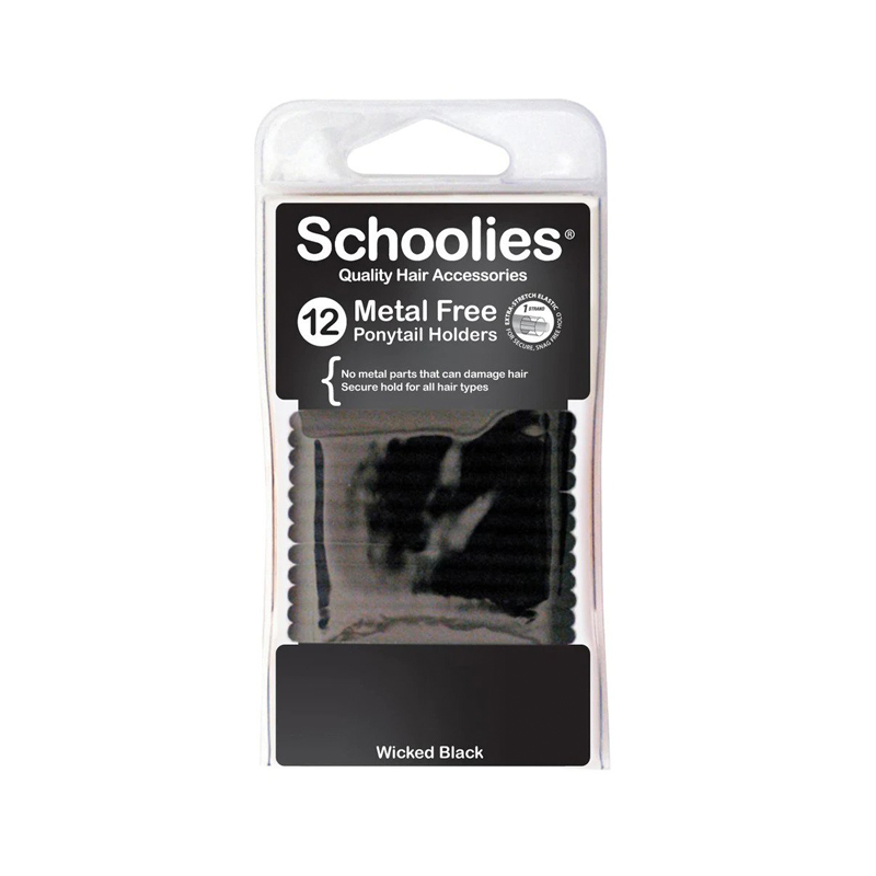 18298 Schoolies Metal Free Ponytail Holders 12pc – Wicked Black